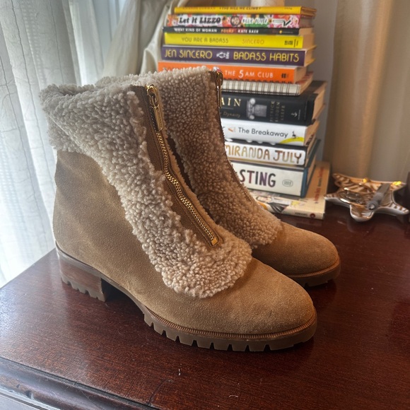 Sarah Flint Shoes - Sarah Flint Tan Suede Ankle Boots with Shearling